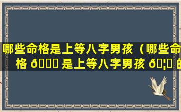 哪些命格是上等八字男孩（哪些命格 🍁 是上等八字男孩 🦊 的命运）